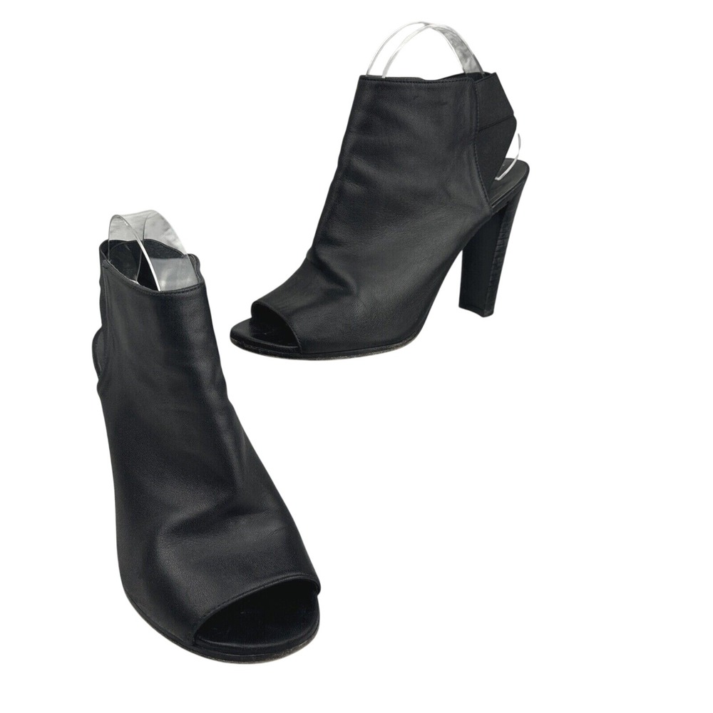 Stuart Weitzman Peep Toe Block Heel Ankle Boots Size‎ 8.5 Black Leather